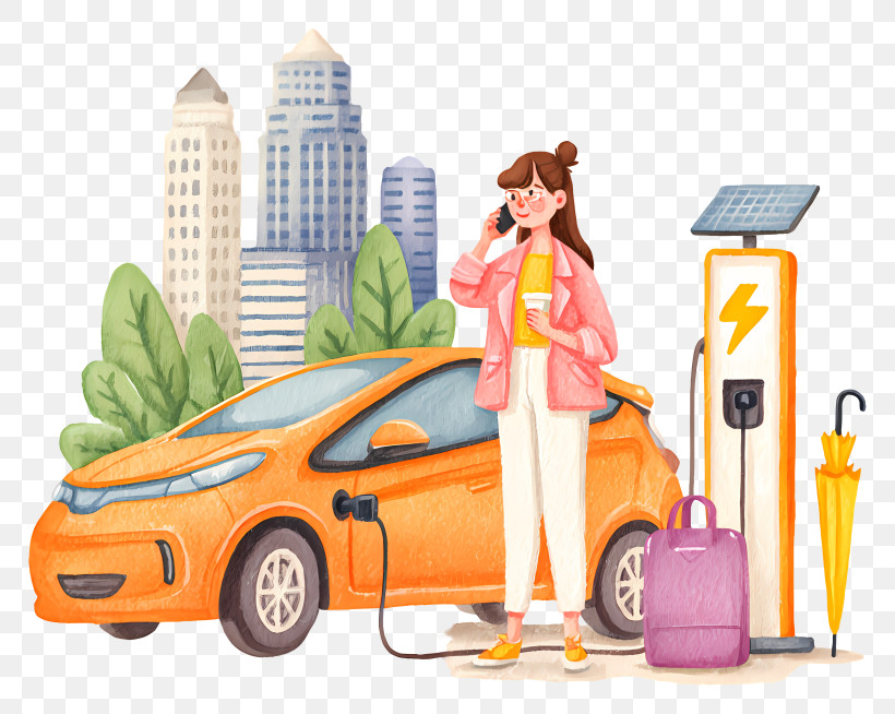 Charging Electric Car - Woman Charging Electric Car PNG