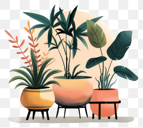 Plant Nursery - Artistic Illustration Of Potted Plants For Home Decor PNG