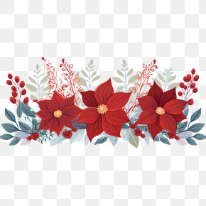 Poinsettia Flower Border - Festive Red Poinsettia Flower Decoration PNG