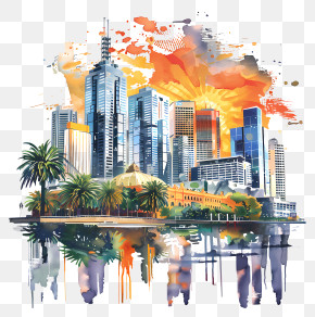 Melbourne City Skyline - Vivid Modern Cityscape Illustration PNG