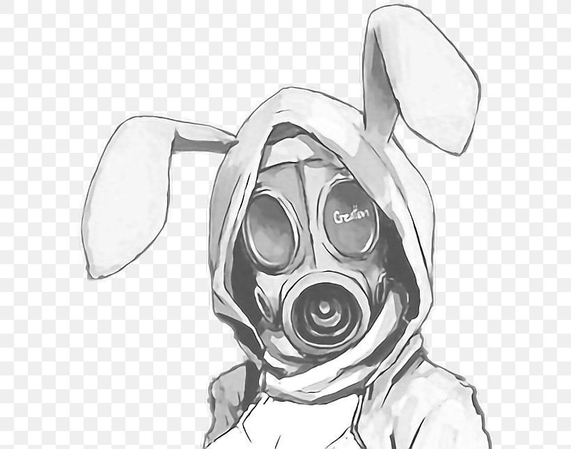Gas Mask Bunny Drawing Image, PNG, 602x646px, Gas Mask, Art, Artwork, Automotive Design, Black And White Download Free