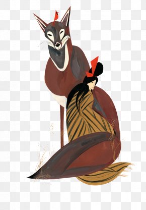 Snuggling Fox And Woman - Illustrator Painting Illustration PNG