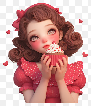 Sweet Girl With Cupcake PNG