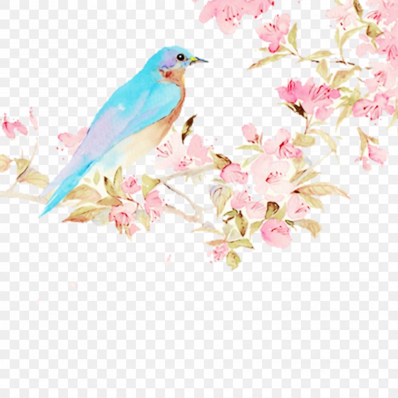 Bird Pink Blossom Flower Branch, PNG, 2896x2896px, Watercolor, Bird, Blossom, Bluebird, Branch Download Free