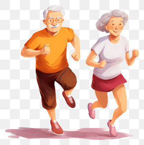 Cartoon Image - Elderly Couple Jogging Together Illustration PNG