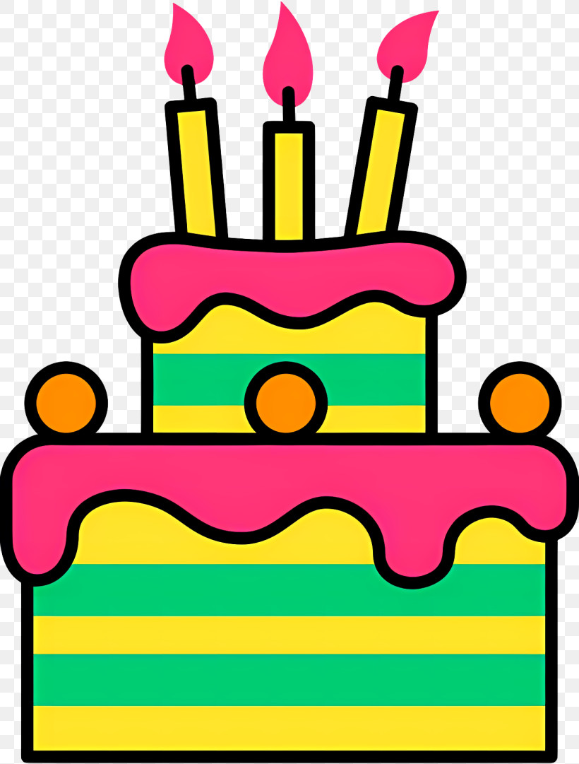Happy Birthday - Yellow And Green Birthday Cake With Candles PNG