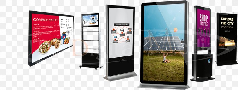 Interactive Kiosks Digital Signs Digital Signage Product Comparison Digital Television Display Device, PNG, 1052x400px, Interactive Kiosks, Advertising, Communication, Computer Monitors, Digital Media Download Free