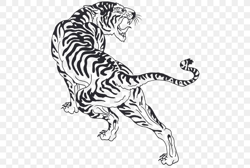 Tiger Cat Felidae Black And White Line Art, PNG, 500x551px, Tiger, Art, Big Cats, Black, Black And White Download Free