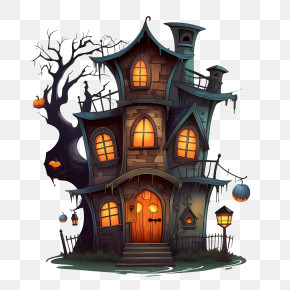 Haunted Halloween House - Spooky Haunted House Illustration For Halloween PNG