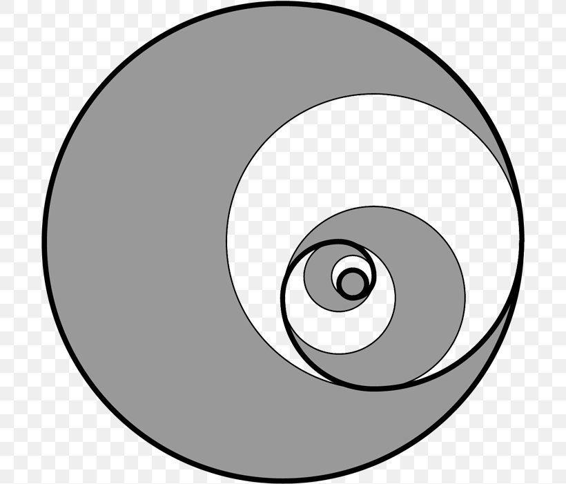 Circle Golden Spiral Fibonacci Number Golden Ratio, PNG, 700x701px, Golden Spiral, Arc, Black And White, Circular Sector, Circular Segment Download Free