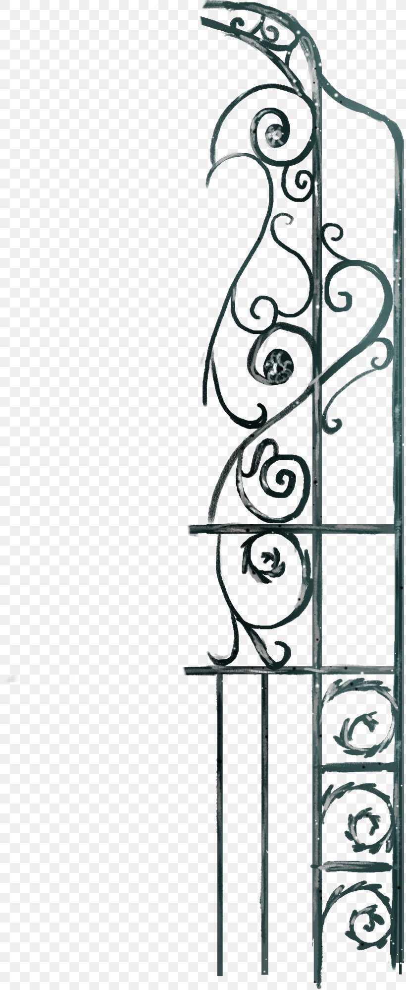 Wrought Iron Door Gate, PNG, 812x1996px, Wrought Iron, Area, Black And White, Cartoon, Door Download Free