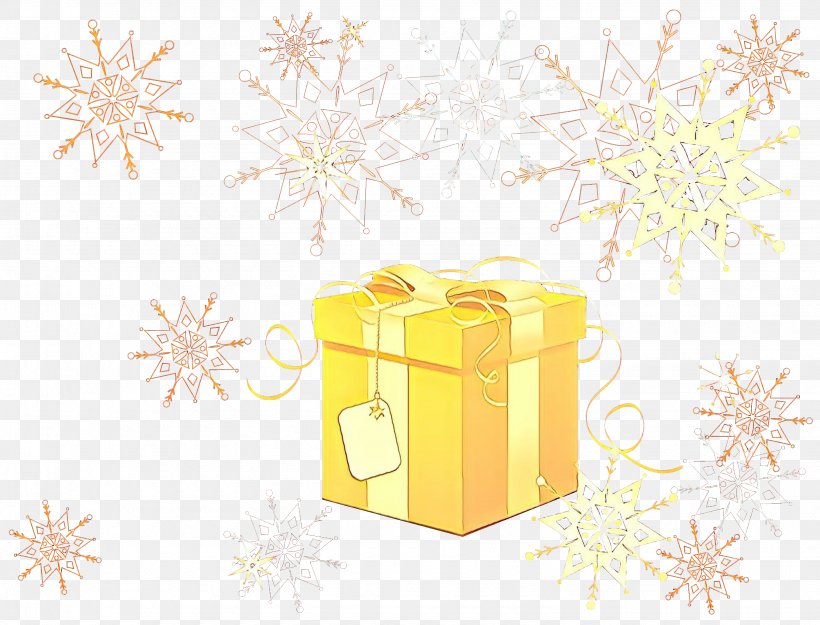 Snowflake, PNG, 3065x2337px, Cartoon, Gift Wrapping, Present, Snowflake, Yellow Download Free