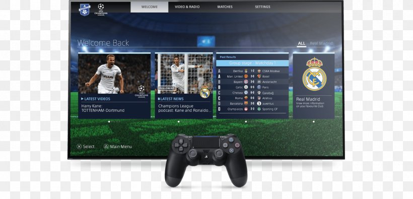 UEFA Champions League PlayStation 4 UEFA Super Cup Real Madrid C.F., PNG, 1410x680px, Uefa Champions League, Dualshock, Dualshock 4, Electronic Device, Electronics Download Free
