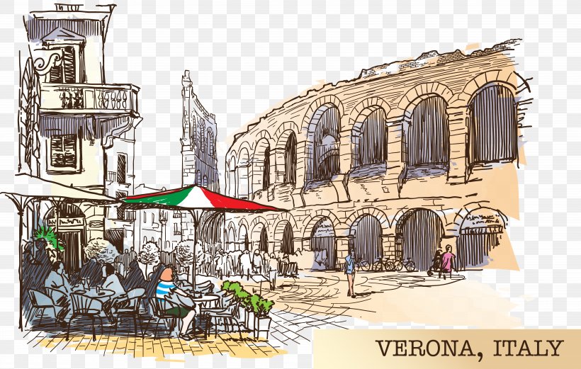 Verona Drawing Sketch, PNG, 7246x4610px, Verona, Art, Building, Drawing, Facade Download Free