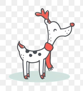 Cute Reindeer - White Reindeer With Red Scarf And Antlers PNG