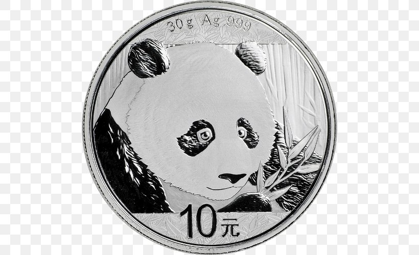 Giant Panda China Chinese Silver Panda Chinese Gold Panda Silver Coin, PNG, 500x500px, Giant Panda, Black And White, Bullion Coin, China, Chinese Gold Panda Download Free