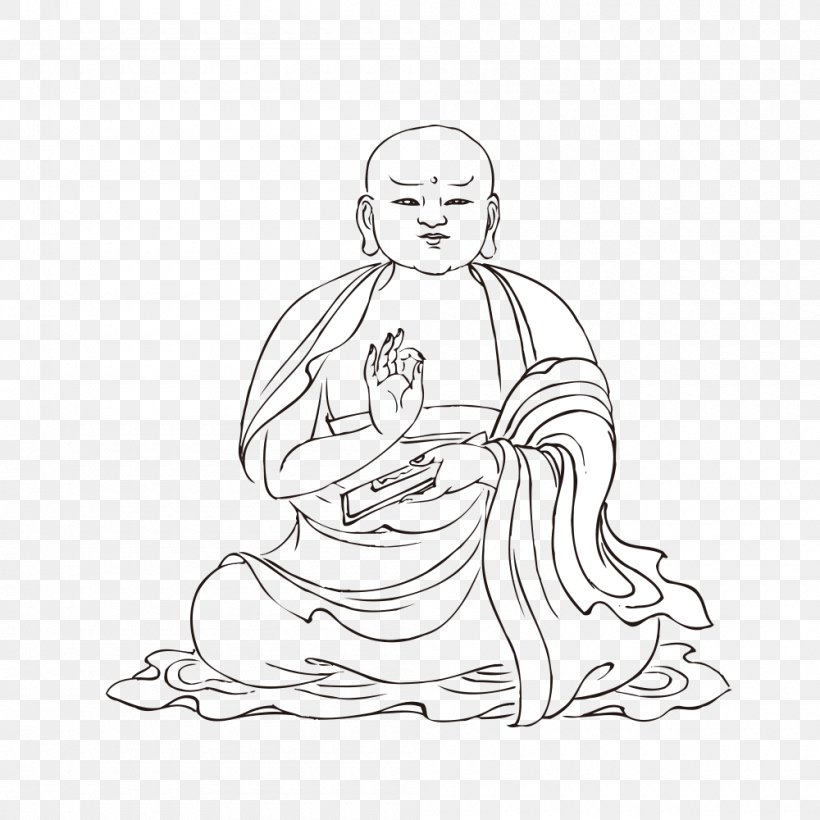 Line Art Buddhism Sketch, PNG, 1000x1000px, Line Art, Area, Art, Artwork, Black And White Download Free