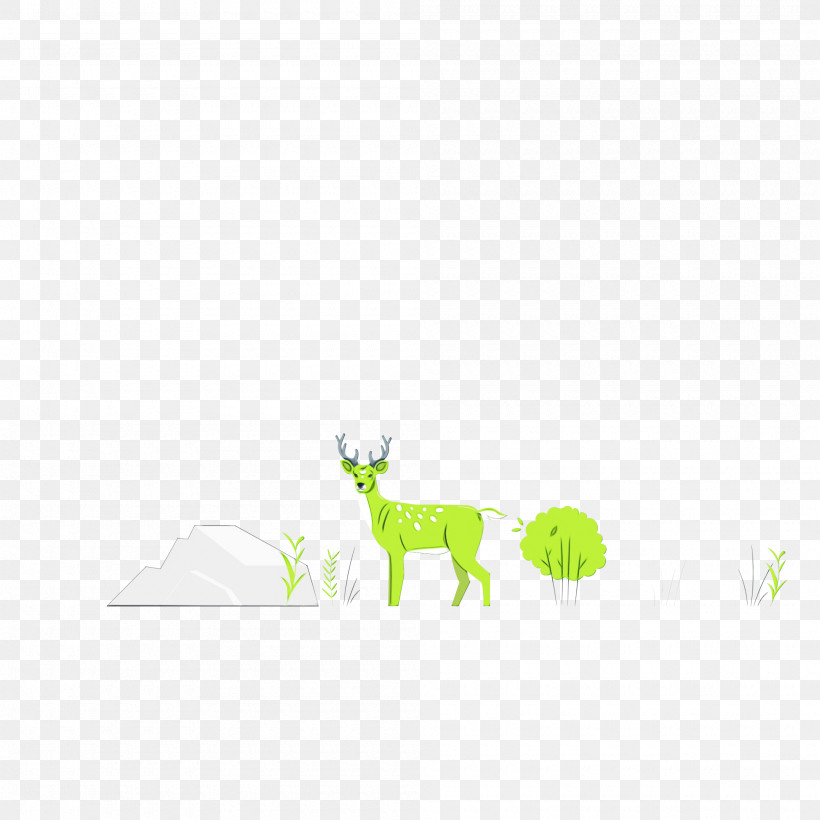 Giraffe Deer Rectangle M Green Tree, PNG, 2000x2000px, Watercolor, Cartoon, Deer, Giraffe, Green Download Free