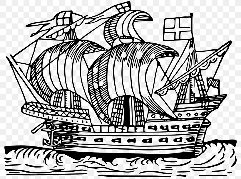 Middle Ages Sailing Ship Boat Clip Art, PNG, 800x610px, Middle Ages, Artwork, Barque, Barquentine, Black And White Download Free