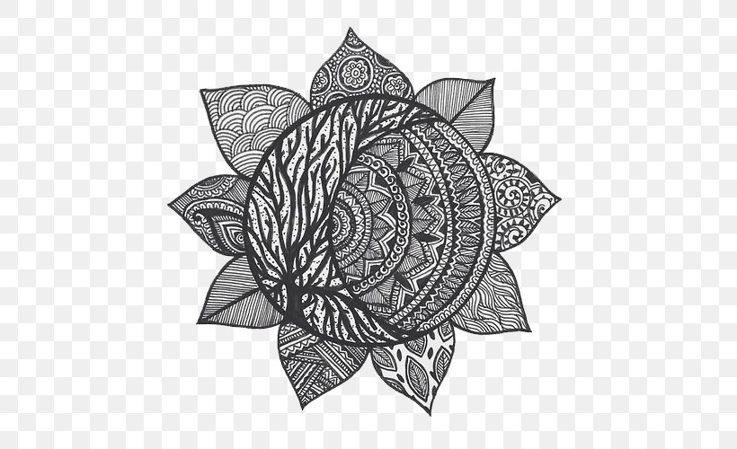 Mandala Tattoo Drawing Henna Mehndi, PNG, 500x500px, Mandala, Art, Black And White, Doodle, Drawing Download Free