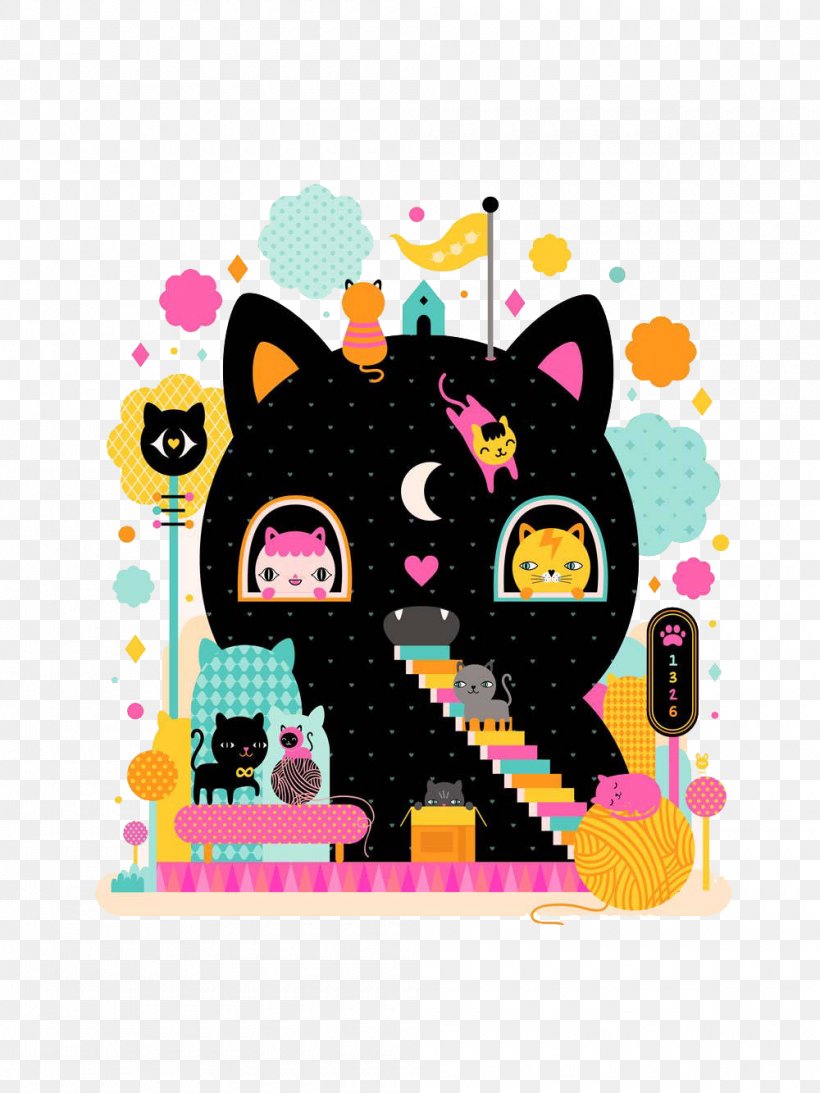 Cats House Illustrator Art Illustration, PNG, 1000x1333px, Illustrator, Art, Behance, Cat, Cat Like Mammal Download Free