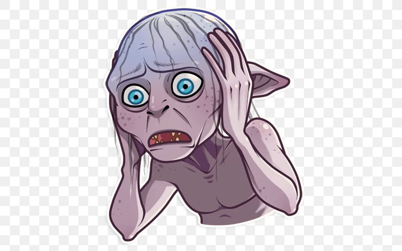 Gollum Telegram Sticker The Hobbit Text, PNG, 512x512px, Watercolor, Cartoon, Flower, Frame, Heart Download Free