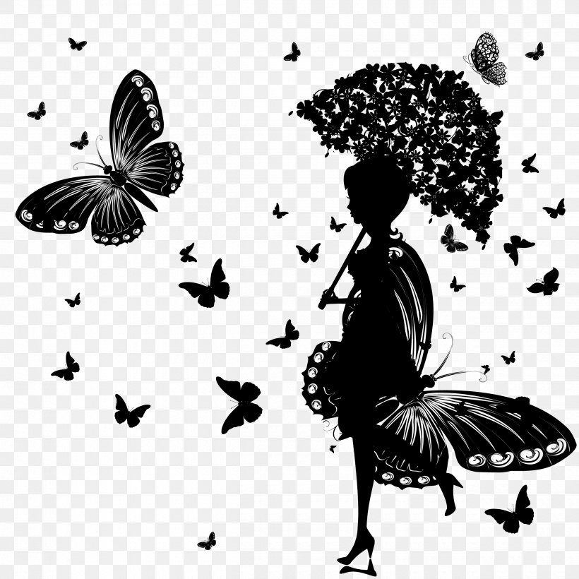 Brush-footed Butterflies Insect Pattern Font Silhouette, PNG, 2500x2500px, Brushfooted Butterflies, Art, Blackandwhite, Butterfly, Flower Download Free