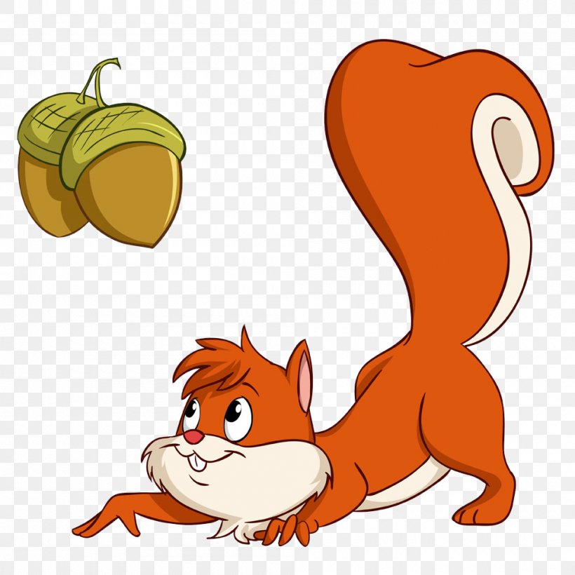 Squirrel Cartoon Royalty-free Illustration, PNG, 1000x1000px, Squirrel, Acorn, Carnivoran, Cartoon, Cat Download Free