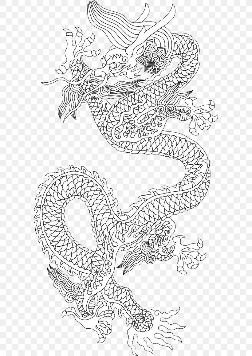Chinese Dragon Sketch, PNG, 600x1159px, Chinese Dragon, Area, Art, Artwork, Black And White Download Free