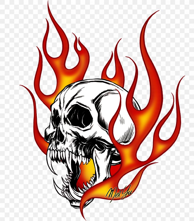 Flaming Skull Semi-Permanent Temporary Tattoo - TattooMyIdea