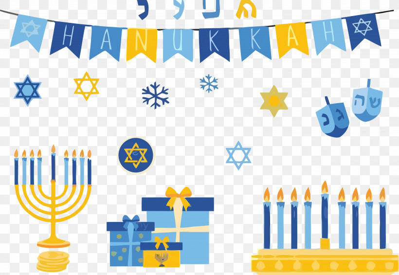 Happy Hanukkah Hanukkah, PNG, 3000x2070px, Happy Hanukkah, Hanukkah, Yellow Download Free