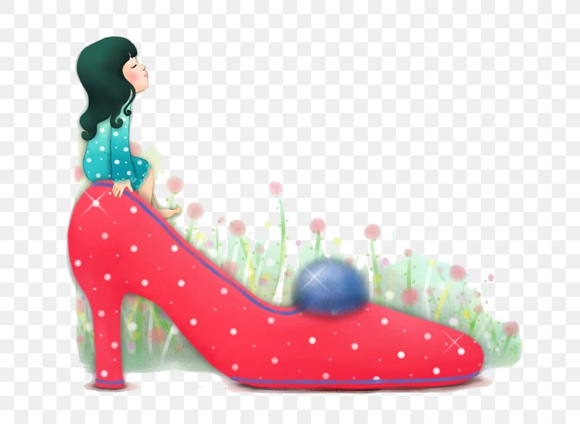 Slipper High-heeled Footwear Shoe Cartoon Illustration, PNG, 800x600px, Watercolor, Cartoon, Flower, Frame, Heart Download Free