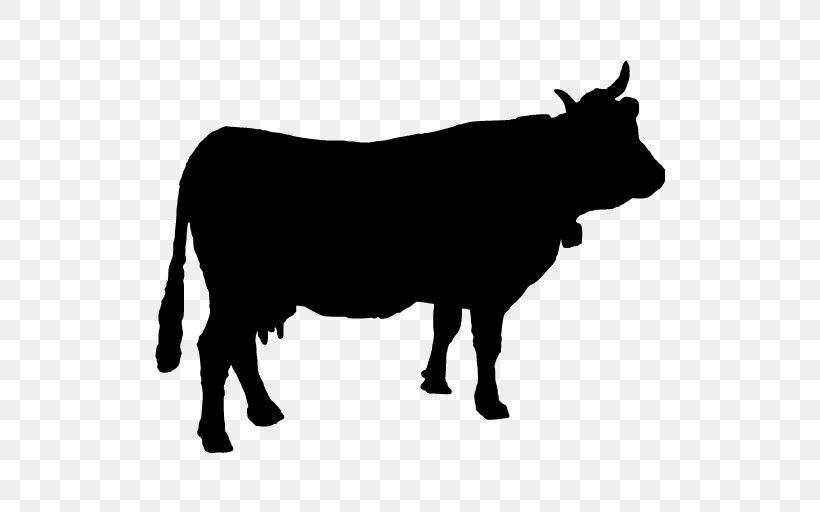 Angus Cattle Beef Cattle Silhouette, PNG, 512x512px, Angus Cattle, Beef, Beef Cattle, Black And White, Bull Download Free