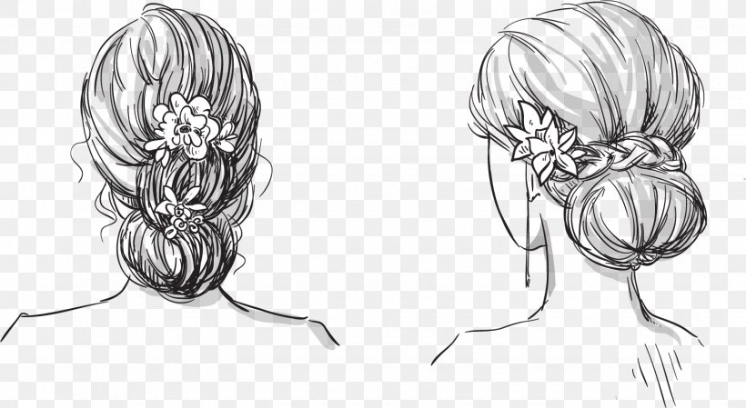 Hairstyle Drawing Braid Royalty-free, PNG, 1542x845px, Hairstyle, Black And White, Braid, Bride, Drawing Download Free