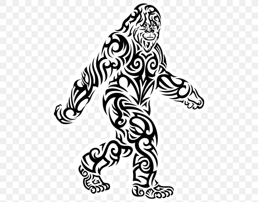 Tribal Bigfoot Sticker Clip Art Image, PNG, 500x645px, Bigfoot, Animal Figure, Art, Blackandwhite, Coloring Book Download Free
