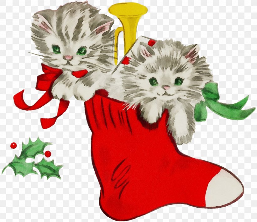 Christmas Stocking, PNG, 1800x1558px, Watercolor, Cat, Christmas Decoration, Christmas Stocking, Kitten Download Free