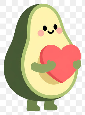 Avocado Holding Heart Mascot PNG