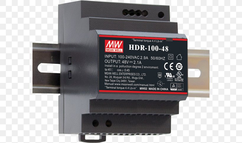 MEAN WELL Enterprises Co., Ltd. Power Converters Meanwell Power Supplies DIN Rail Switched-mode Power Supply, PNG, 600x483px, Mean Well Enterprises Co Ltd, Acdc Receiver Design, Circuit Component, Datasheet, Din Rail Download Free