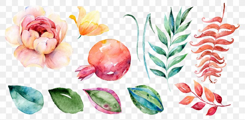 Flower Watercolor Painting Leaf Clip Art, PNG, 3000x1474px, Flower, Art, Color, Drawing, Floral Design Download Free