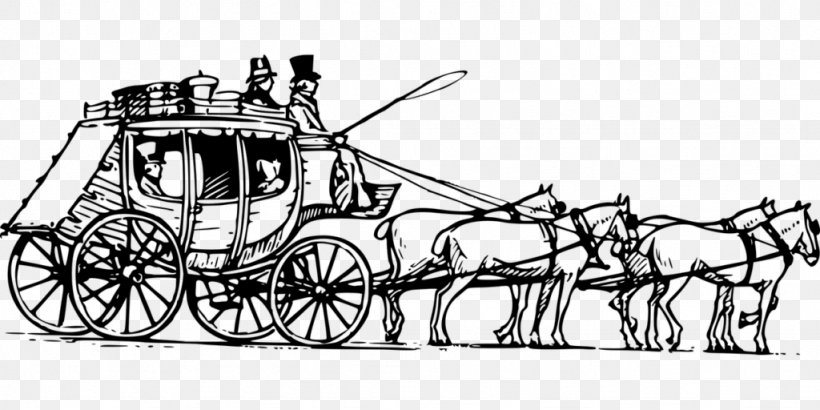 Horse-drawn Vehicle Coach Carriage Clip Art, PNG, 1024x512px, Horse, Black And White, Bridle, Car, Carriage Download Free