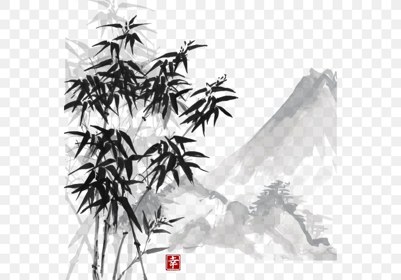 Ink Wash Painting Chinese Painting Drawing, PNG, 558x574px, Ink Wash Painting, Bamboo, Bamboo Painting, Black And White, Branch Download Free