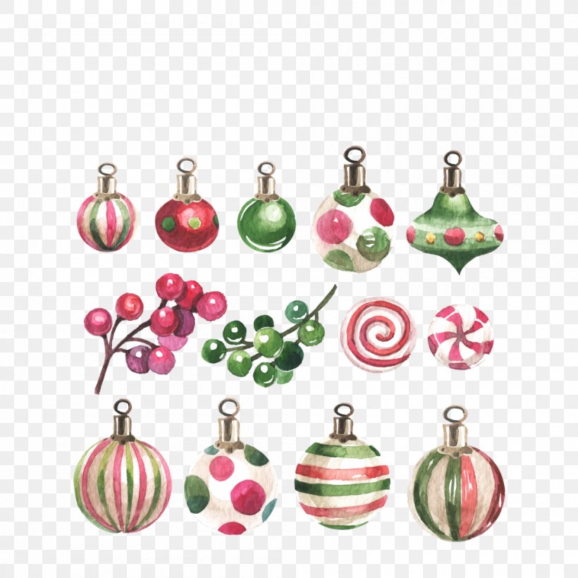 Christmas Ornament Watercolor Painting Christmas Decoration, PNG, 1000x1000px, Christmas Ornament, Advent, Bolas, Christmas, Christmas Decoration Download Free