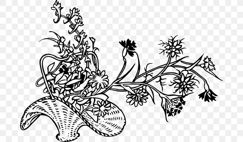 Drawing Basket Flower, PNG, 684x480px, Drawing, Art, Artwork, Basket, Black And White Download Free