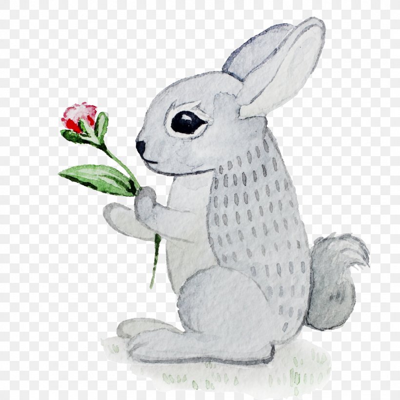 Domestic Rabbit Watercolour Flowers Drawing, PNG, 1024x1024px, Domestic Rabbit, Cartoon, Drawing, Fauna, Hare Download Free