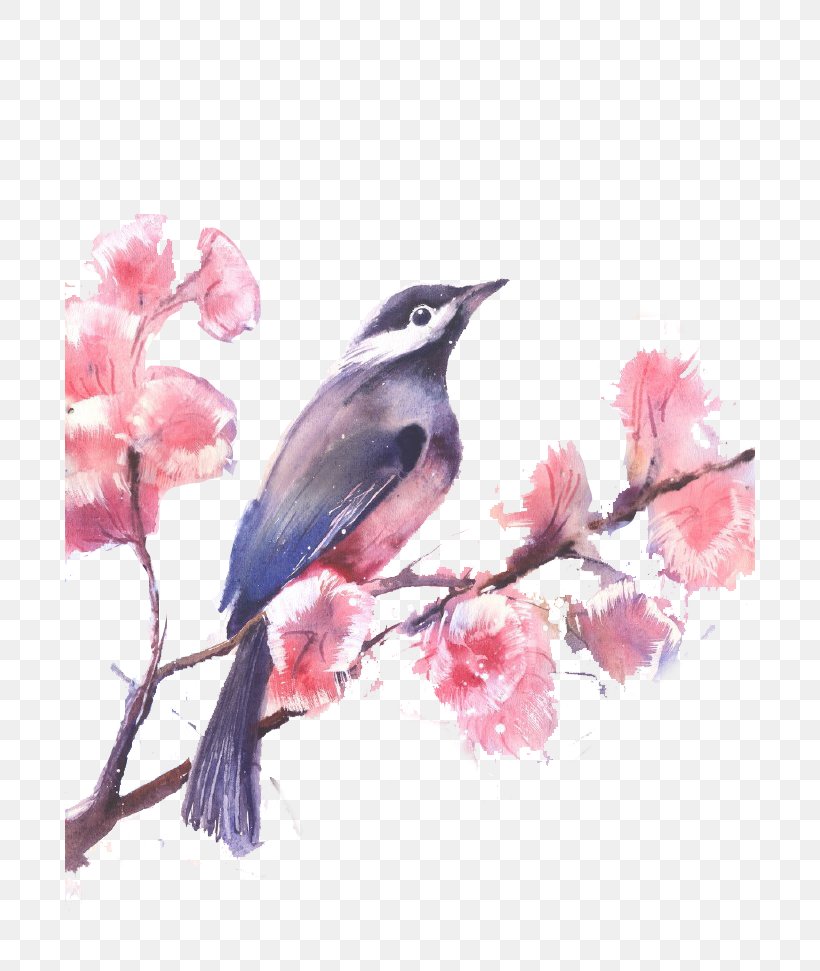 Watercolor Painted Birds And Flowers, PNG, 690x971px, Watercolor Painting, Art, Beak, Bird, Blossom Download Free
