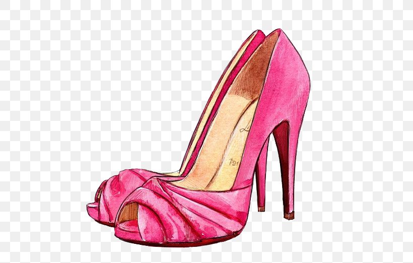 Shoe Fashion Illustration Drawing Designer Illustration, PNG, 570x522px, Shoe, Basic Pump, Bridal Shoe, Christian Louboutin, Court Shoe Download Free