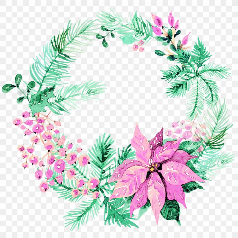 Watercolor Christmas Wreath, PNG, 3000x3000px, Watercolor, Advent Wreath, Branch, Chaplet, Christmas Card Download Free