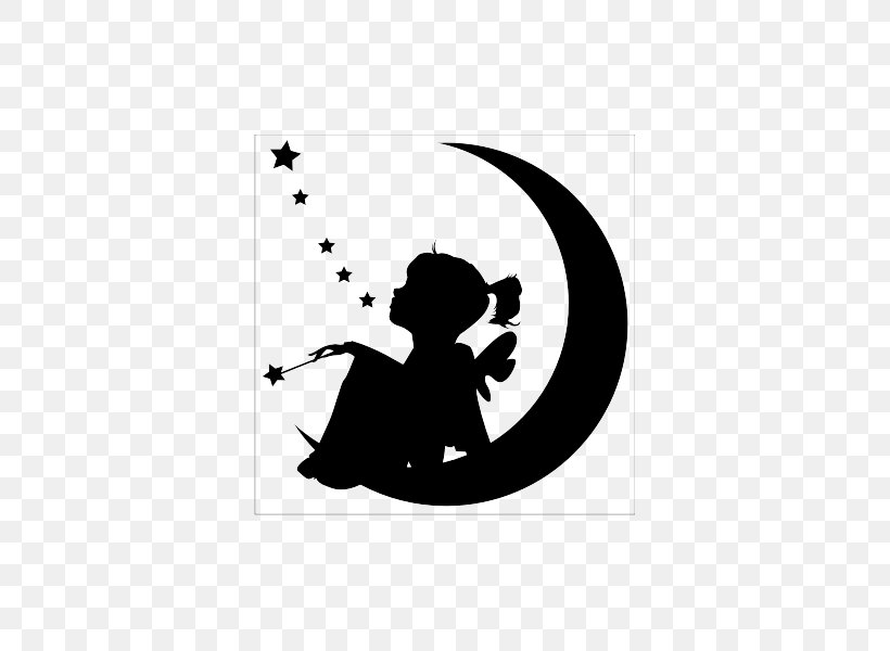 Moon Silhouette Tinker Bell Star Wall Decal, PNG, 600x600px, Moon, Black, Black And White, Decal, Drawing Download Free