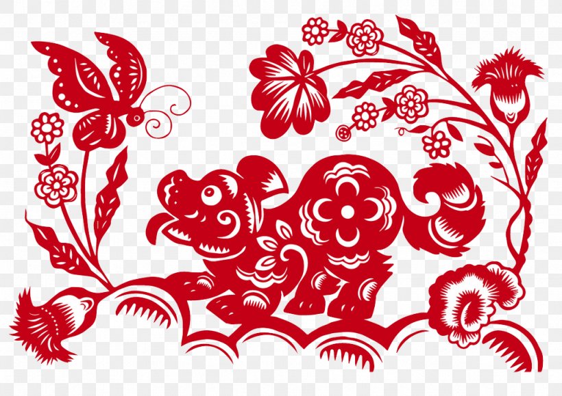 Dog Papercutting Chinese New Year Stock Photography, PNG, 1024x724px, Dog, Chinese New Year, Chinese Paper Cutting, Floral Design, Heart Download Free