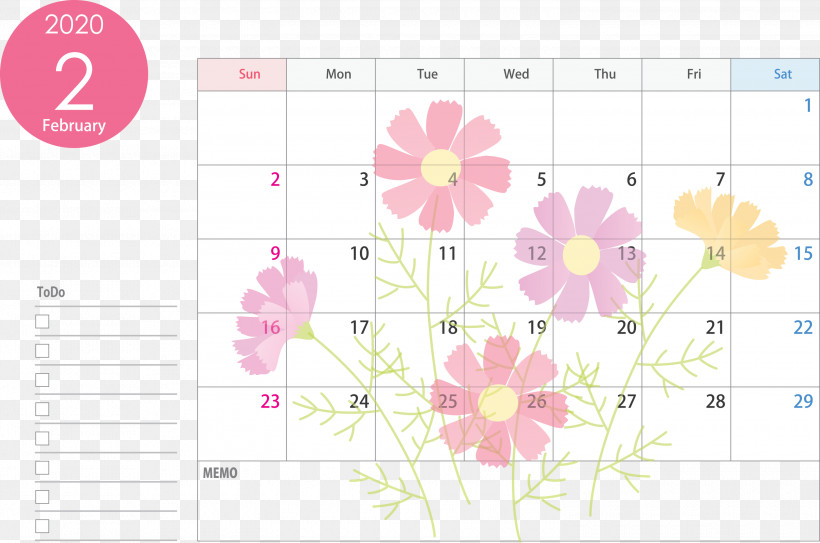 February 2020 Calendar February 2020 Printable Calendar 2020 Calendar, PNG, 3000x1988px, 2020 Calendar, February 2020 Calendar, Circle, February 2020 Printable Calendar, Floral Design Download Free